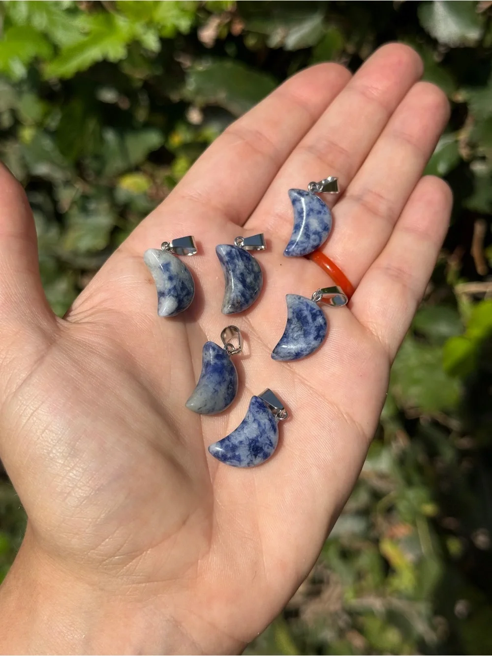 6 Pack Sodalite Crescent Moon Pendants Platinum Tone Brass Jewelry Making